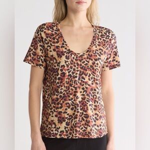 AG Adriano Goldschmied Leopard Print Short Sleeve Top